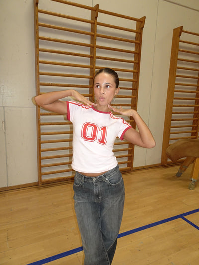 "01" baby tee - Rosa/röd