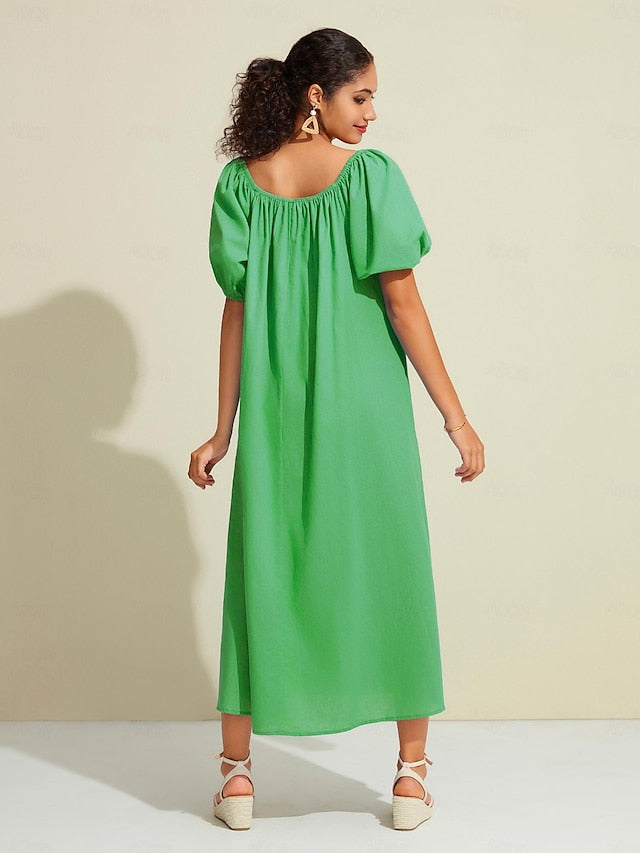 Cotton A Line Ruched Belted One Shoulder Maxi Dress