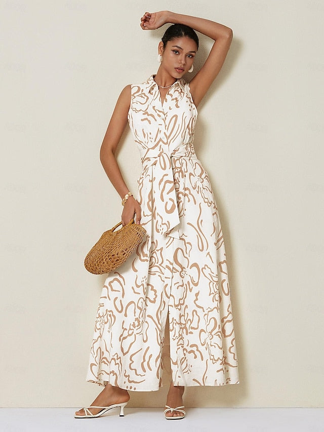 Curve Pocket Sleeveless Shirt Maxi Dress