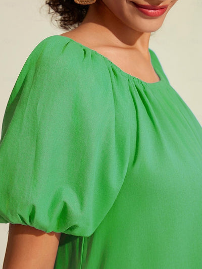 Cotton A Line Ruched Belted One Shoulder Maxi Dress
