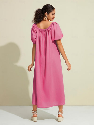Cotton A Line Ruched Belted One Shoulder Maxi Dress