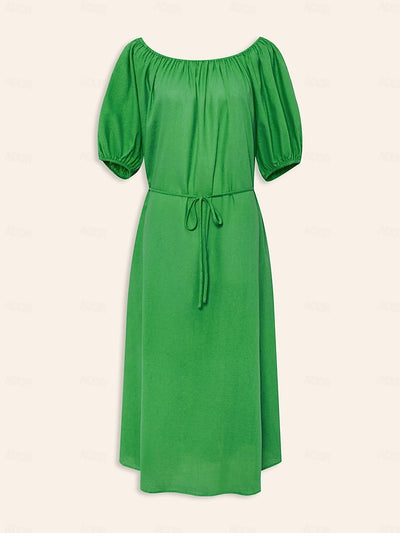Cotton A Line Ruched Belted One Shoulder Maxi Dress