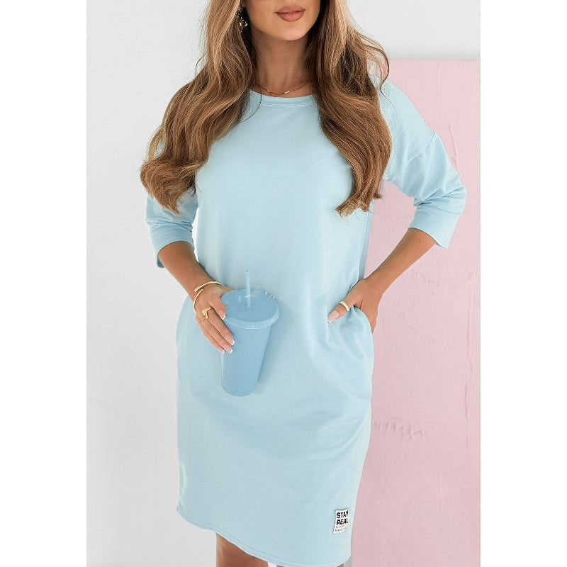 🌸Vårspecialer🌸 Rund hals 3/4 ärmad klänning med fickor