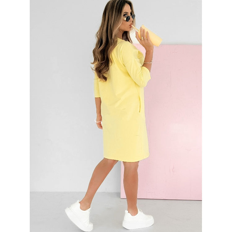 🌸Vårspecialer🌸 Rund hals 3/4 ärmad klänning med fickor