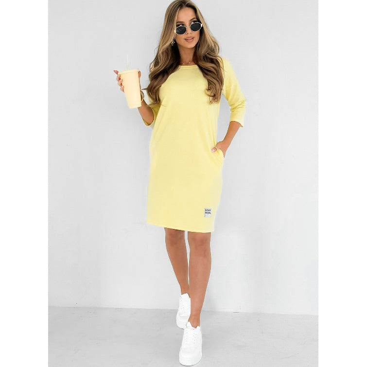🌸Vårspecialer🌸 Rund hals 3/4 ärmad klänning med fickor