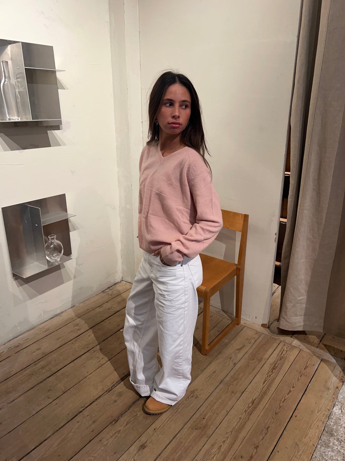 Aiko v-neck tröja - Light Rosa